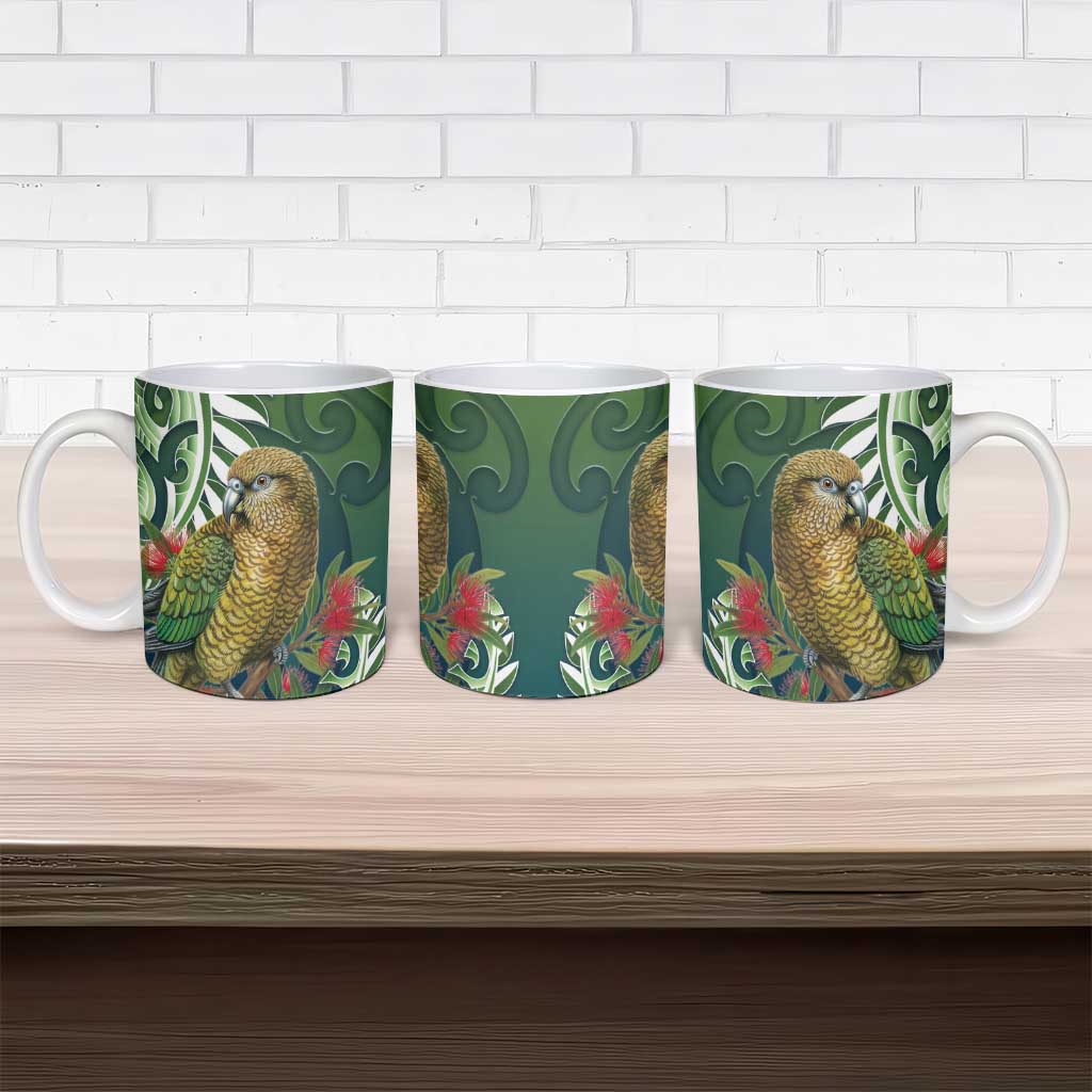 New Zealand Kea Bird Ceramic Mug With Maori Koru Fern LT05 - Polynesian Pride