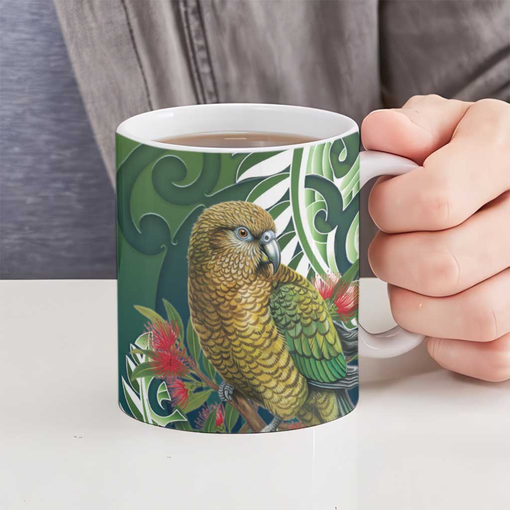 New Zealand Kea Bird Ceramic Mug With Maori Koru Fern LT05 - Polynesian Pride