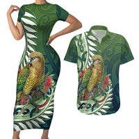 New Zealand Kea Bird Couples Matching Short Sleeve Bodycon Dress and Hawaiian Shirt With Maori Koru Fern - Polynesian Pride
