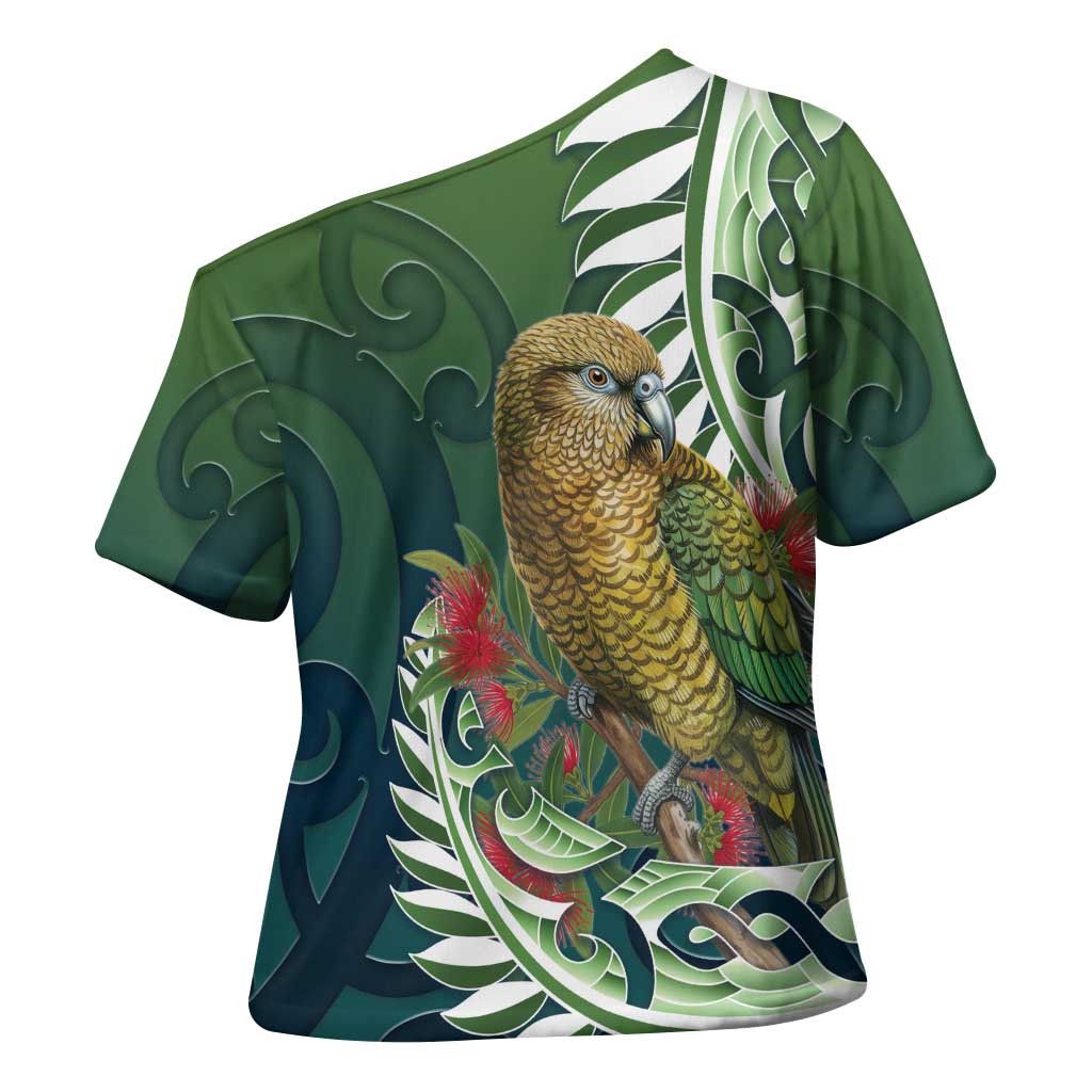 New Zealand Kea Bird Cross Shoulder Shirt With Maori Koru Fern - Polynesian Pride
