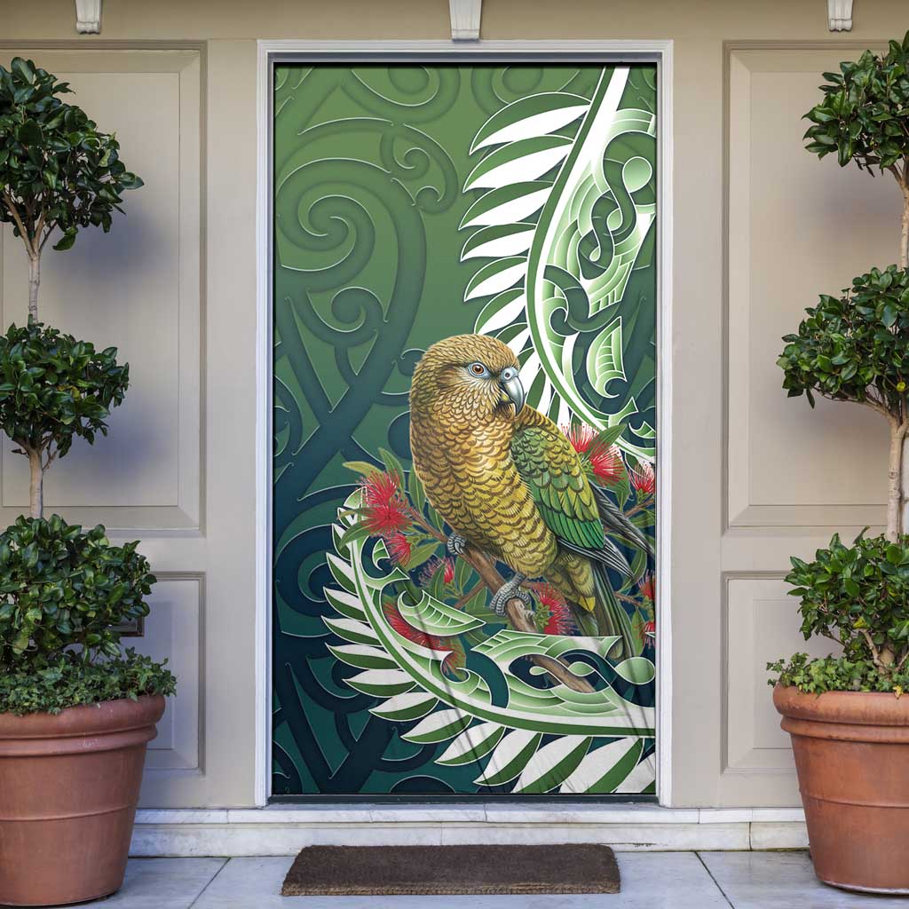New Zealand Kea Bird Door Cover With Maori Koru Fern LT05 Green - Polynesian Pride