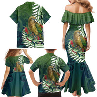 New Zealand Kea Bird Family Matching Mermaid Dress and Hawaiian Shirt With Maori Koru Fern - Polynesian Pride