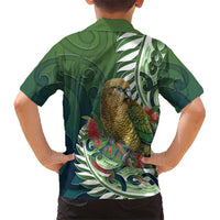 New Zealand Kea Bird Family Matching Off The Shoulder Long Sleeve Dress and Hawaiian Shirt With Maori Koru Fern - Polynesian Pride