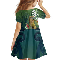 New Zealand Kea Bird Family Matching Off Shoulder Maxi Dress and Hawaiian Shirt With Maori Koru Fern - Polynesian Pride