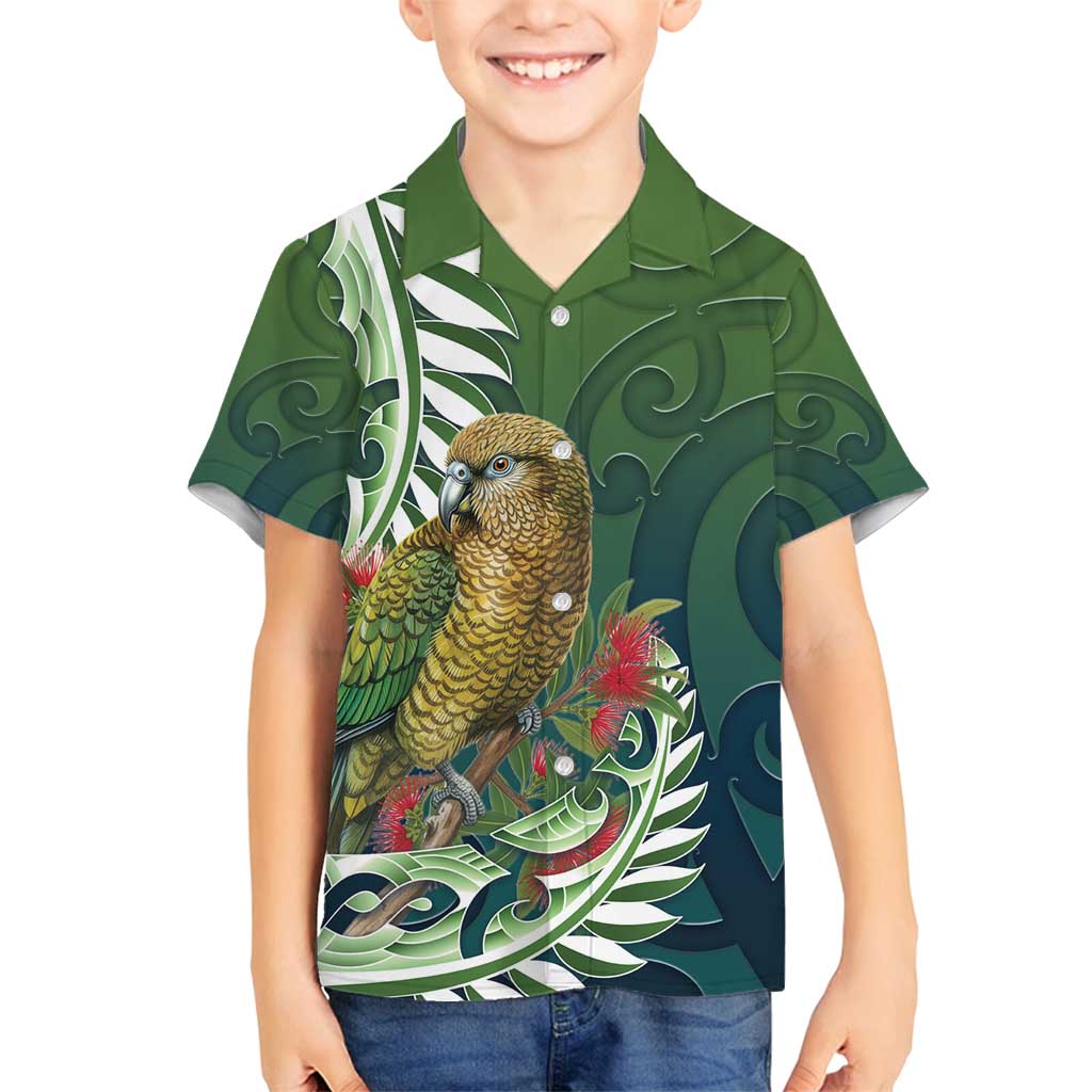 New Zealand Kea Bird Family Matching Off Shoulder Maxi Dress and Hawaiian Shirt With Maori Koru Fern - Polynesian Pride