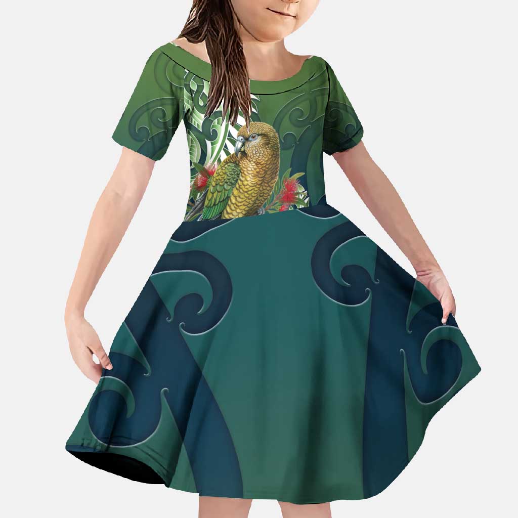 New Zealand Kea Bird Family Matching Tank Maxi Dress and Hawaiian Shirt With Maori Koru Fern - Polynesian Pride