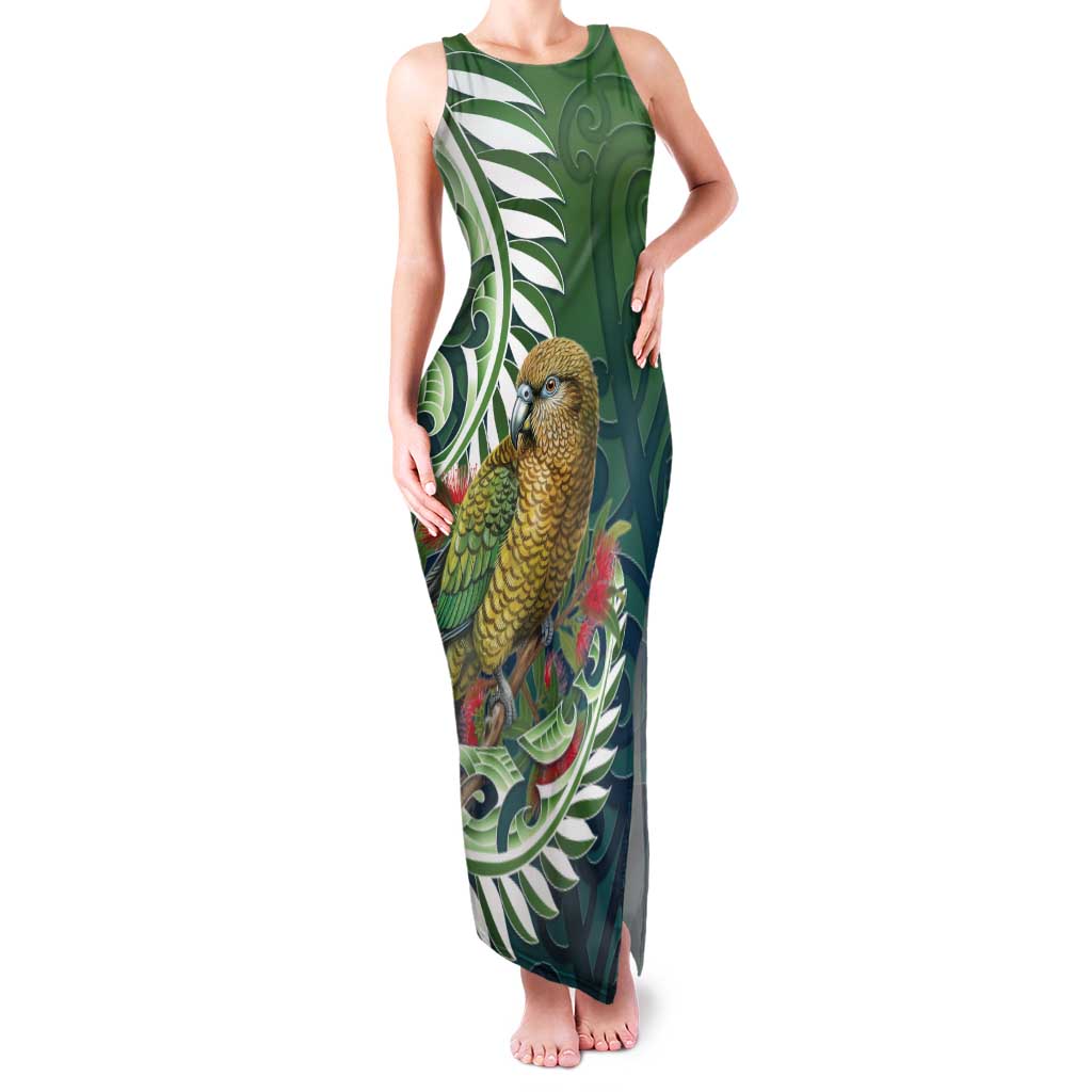 New Zealand Kea Bird Family Matching Tank Maxi Dress and Hawaiian Shirt With Maori Koru Fern - Polynesian Pride