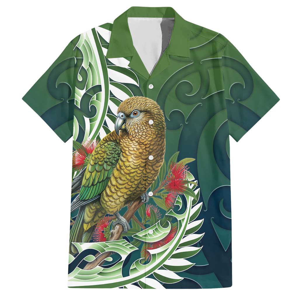 New Zealand Kea Bird Hawaiian Shirt With Maori Koru Fern LT05 Green - Polynesian Pride