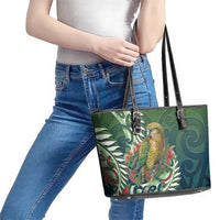 New Zealand Kea Bird Leather Tote Bag With Maori Koru Fern - Polynesian Pride