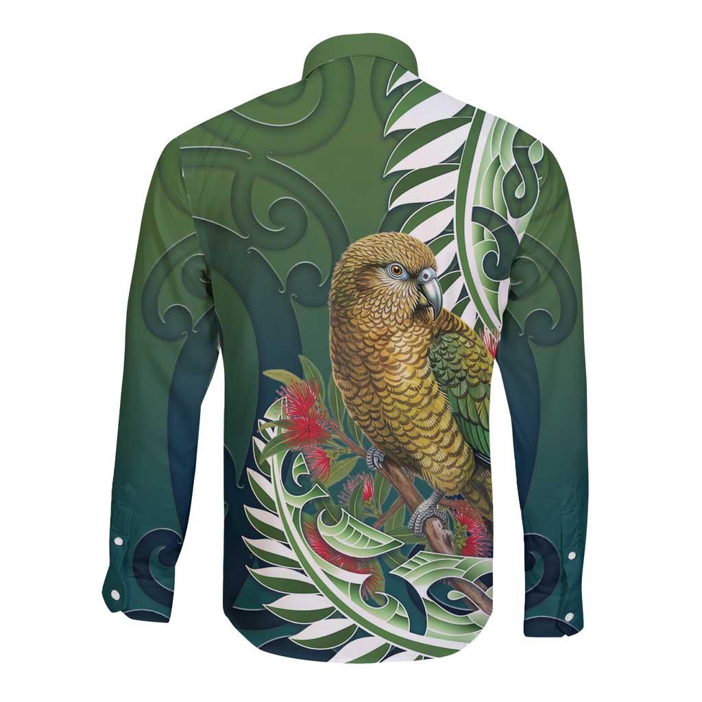 New Zealand Kea Bird Long Sleeve Button Shirt With Maori Koru Fern LT05 - Polynesian Pride