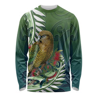 New Zealand Kea Bird Long Sleeve Shirt With Maori Koru Fern LT05 Unisex Green - Polynesian Pride