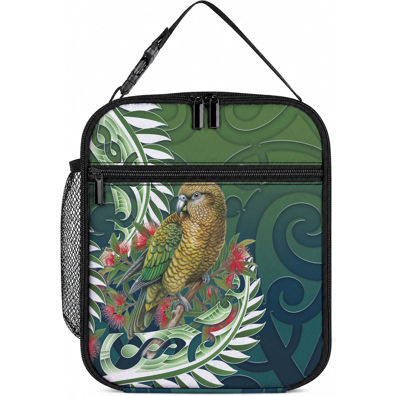 New Zealand Kea Bird Lunch Bag With Maori Koru Fern LT05 10.2 × 8.3 × 4.3 inch Green - Polynesian Pride
