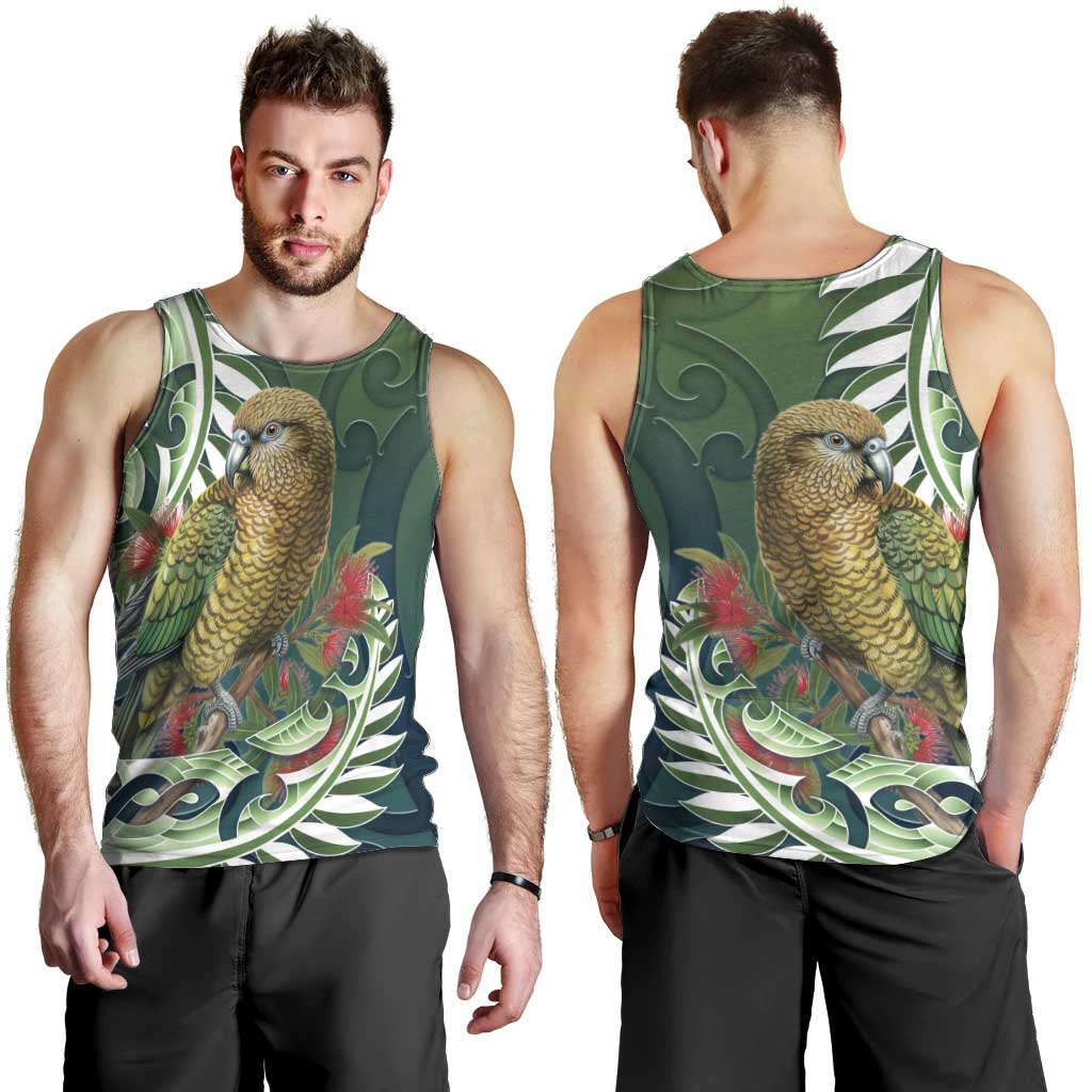 New Zealand Kea Bird Men Tank Top With Maori Koru Fern LT05 - Polynesian Pride
