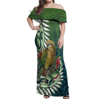 New Zealand Kea Bird Off Shoulder Maxi Dress With Maori Koru Fern LT05 Women Green - Polynesian Pride