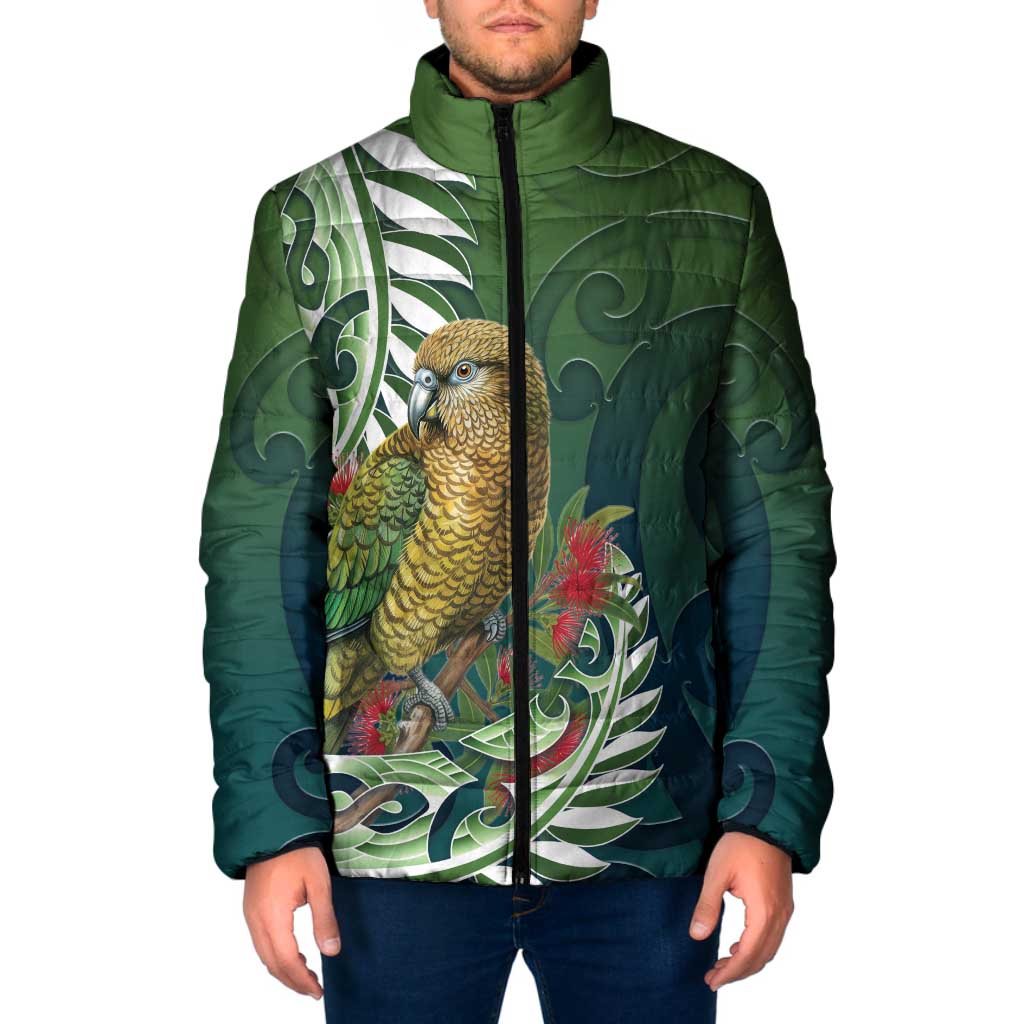 New Zealand Kea Bird Padded Jacket With Maori Koru Fern LT05 Men Green - Polynesian Pride