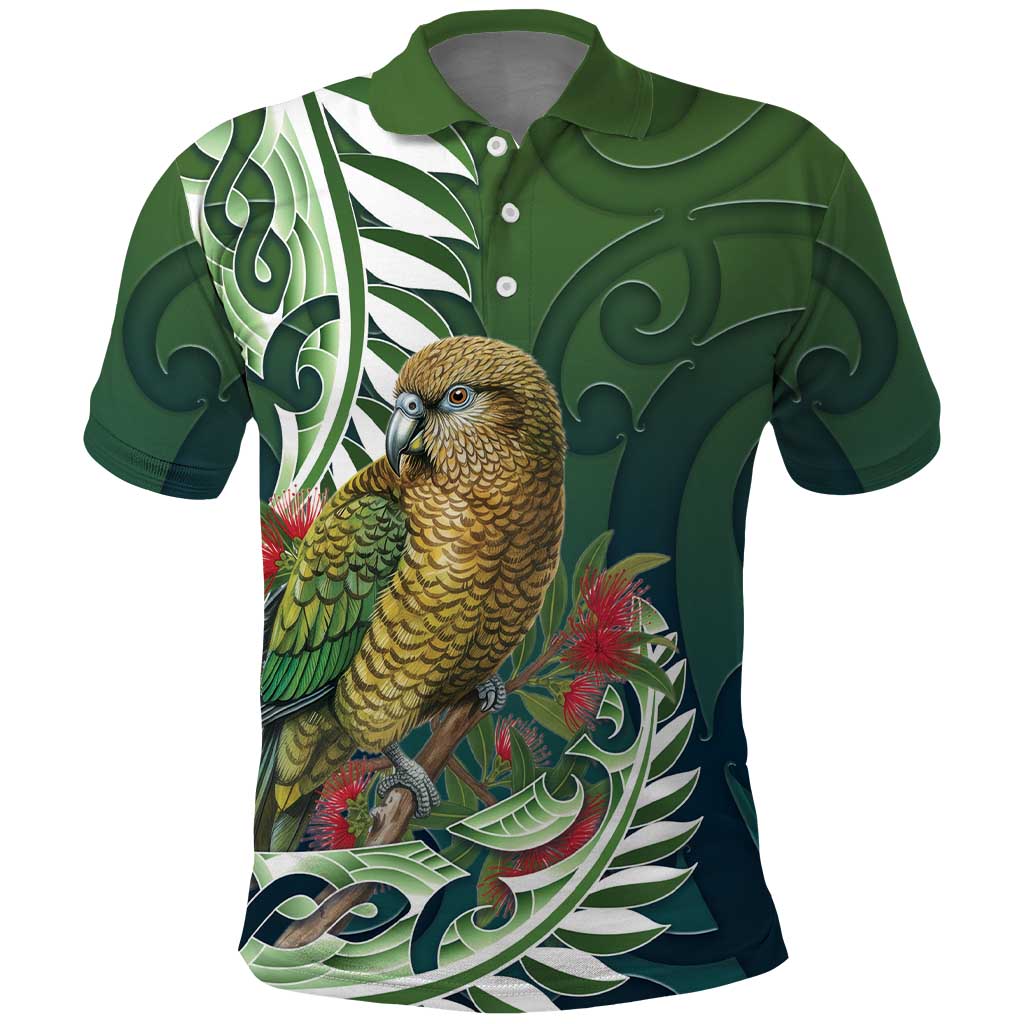 New Zealand Kea Bird Polo Shirt With Maori Koru Fern LT05 Green - Polynesian Pride
