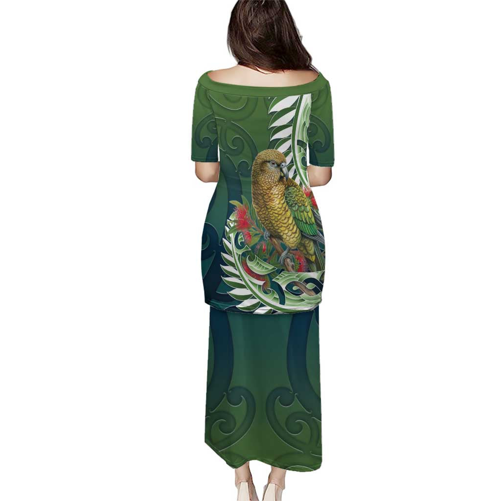 New Zealand Kea Bird Puletasi With Maori Koru Fern LT05 - Polynesian Pride