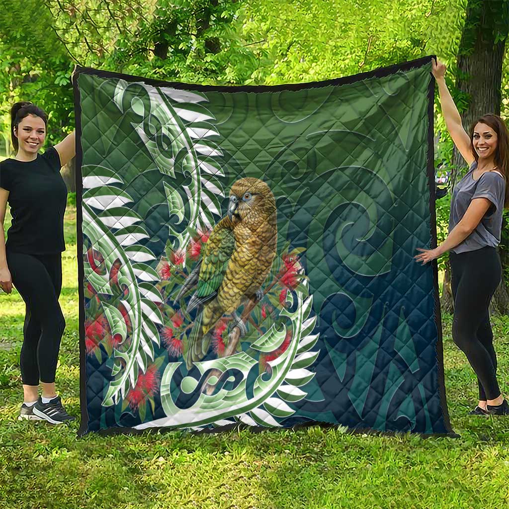 New Zealand Kea Bird Quilt With Maori Koru Fern - Polynesian Pride