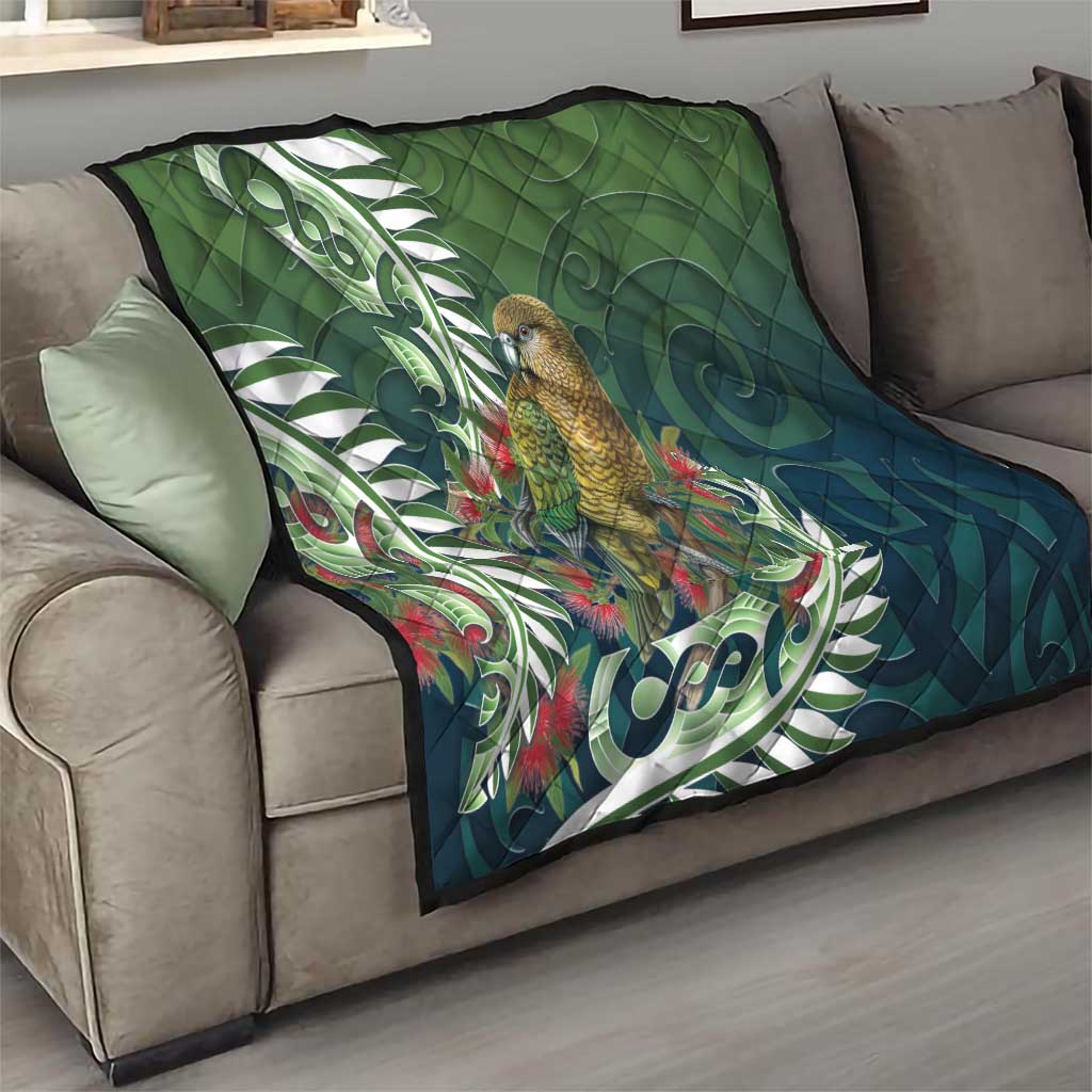 New Zealand Kea Bird Quilt With Maori Koru Fern - Polynesian Pride