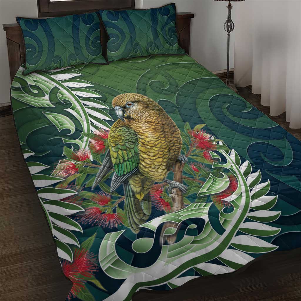 New Zealand Kea Bird Quilt Bed Set With Maori Koru Fern - Polynesian Pride