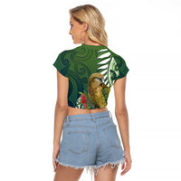 New Zealand Kea Bird Raglan Cropped T Shirt With Maori Koru Fern - Polynesian Pride