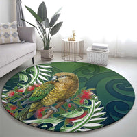 New Zealand Kea Bird Round Carpet With Maori Koru Fern - Polynesian Pride