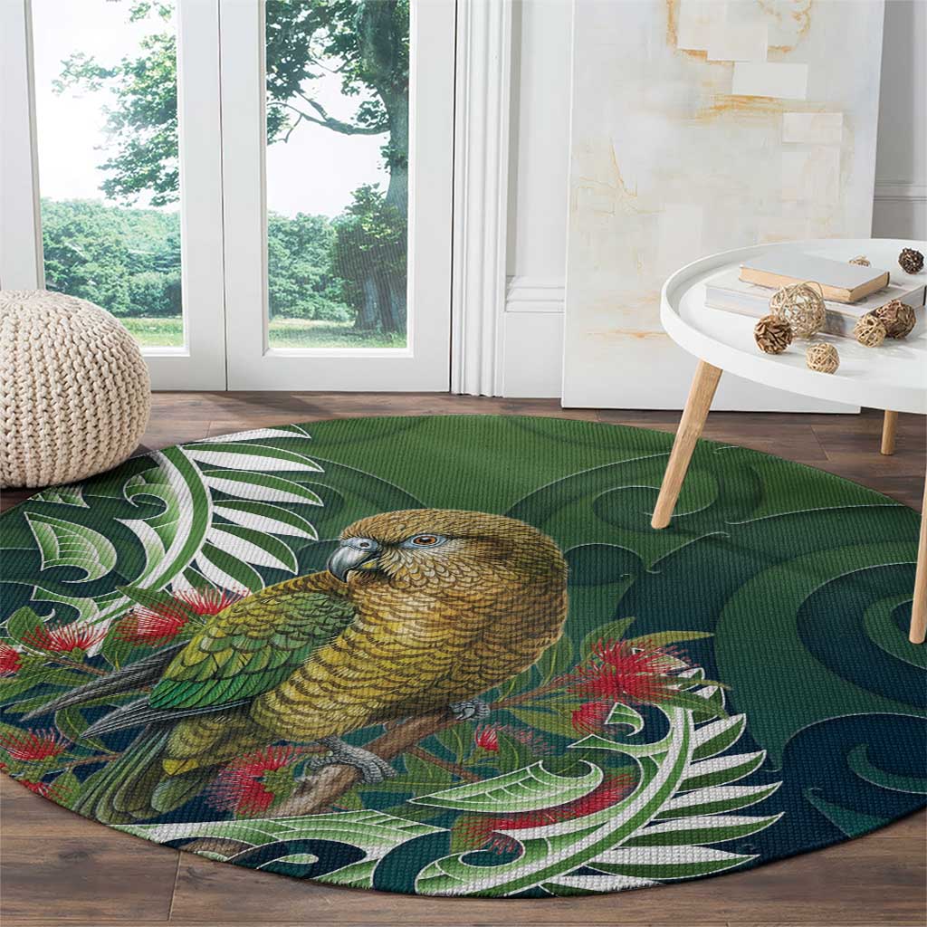 New Zealand Kea Bird Round Carpet With Maori Koru Fern - Polynesian Pride
