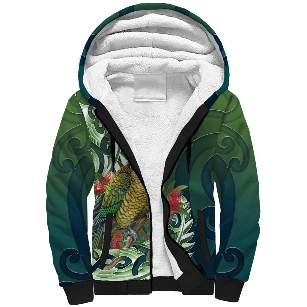 New Zealand Kea Bird Sherpa Hoodie With Maori Koru Fern - Polynesian Pride