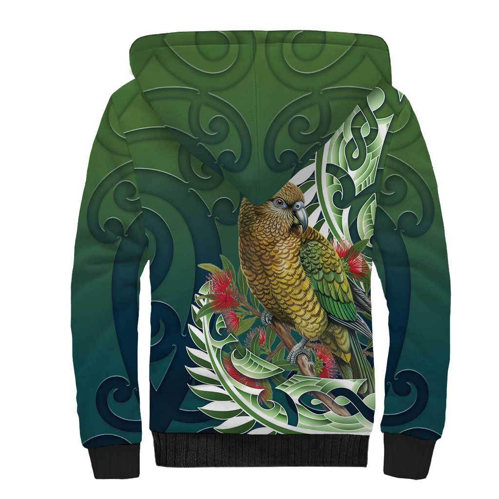 New Zealand Kea Bird Sherpa Hoodie With Maori Koru Fern - Polynesian Pride
