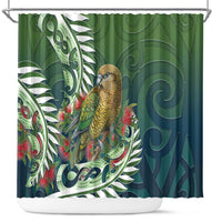 New Zealand Kea Bird Shower Curtain With Maori Koru Fern LT05 Green - Polynesian Pride