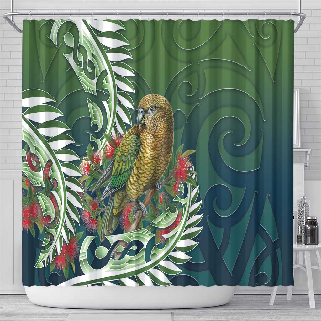 New Zealand Kea Bird Shower Curtain With Maori Koru Fern LT05 - Polynesian Pride