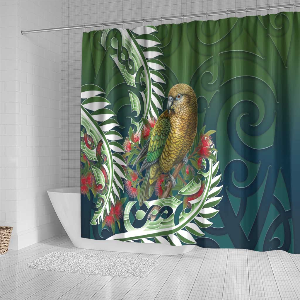 New Zealand Kea Bird Shower Curtain With Maori Koru Fern LT05 - Polynesian Pride