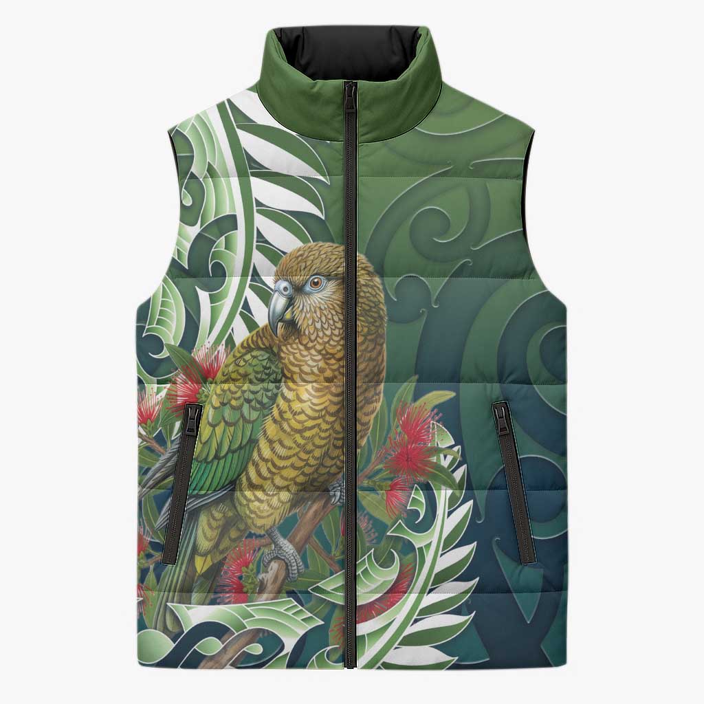 New Zealand Kea Bird Sleeveless Puffer Jacket With Maori Koru Fern - Polynesian Pride