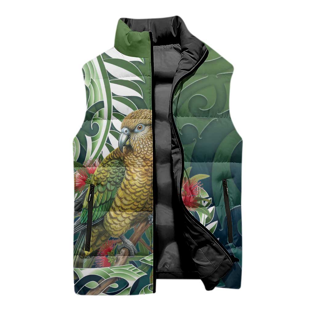 New Zealand Kea Bird Sleeveless Puffer Jacket With Maori Koru Fern - Polynesian Pride