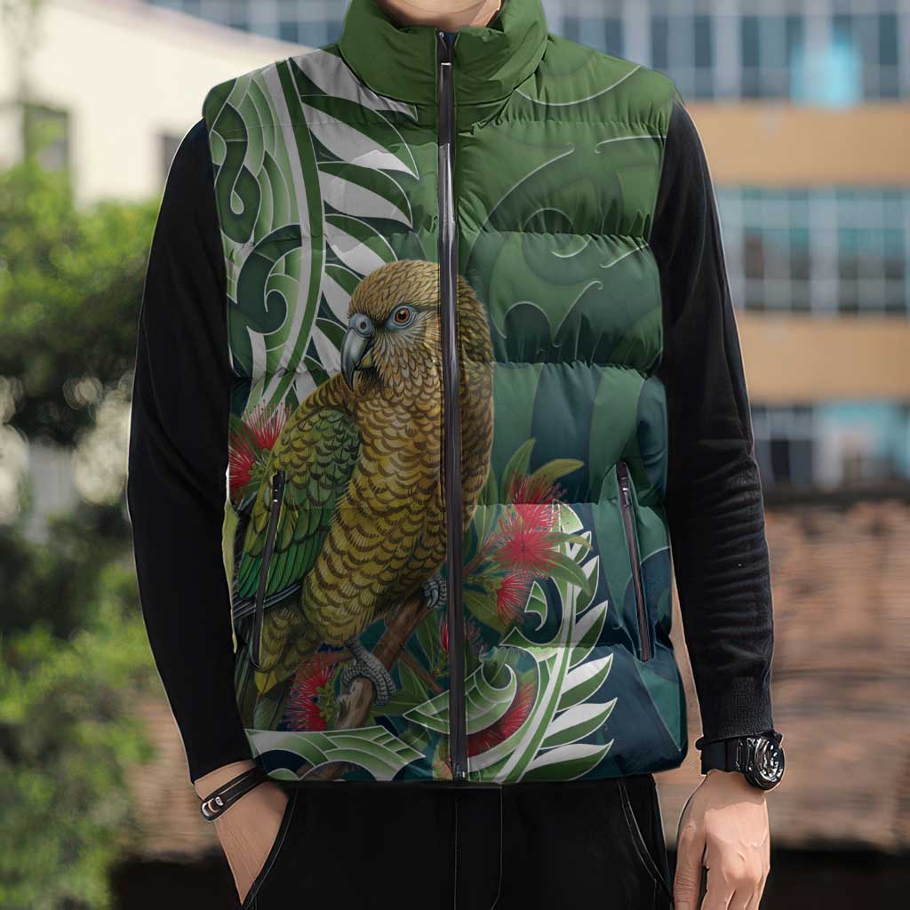 New Zealand Kea Bird Sleeveless Puffer Jacket With Maori Koru Fern - Polynesian Pride