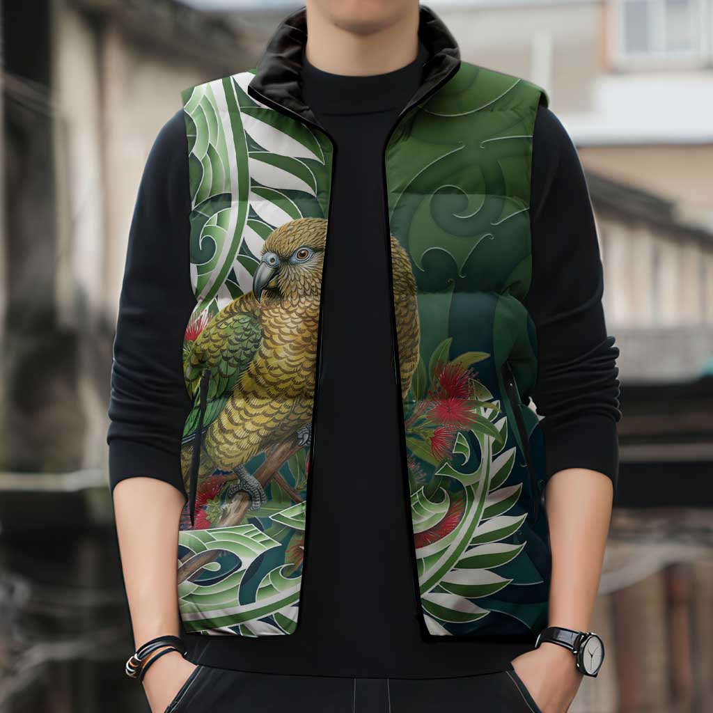New Zealand Kea Bird Sleeveless Puffer Jacket With Maori Koru Fern - Polynesian Pride