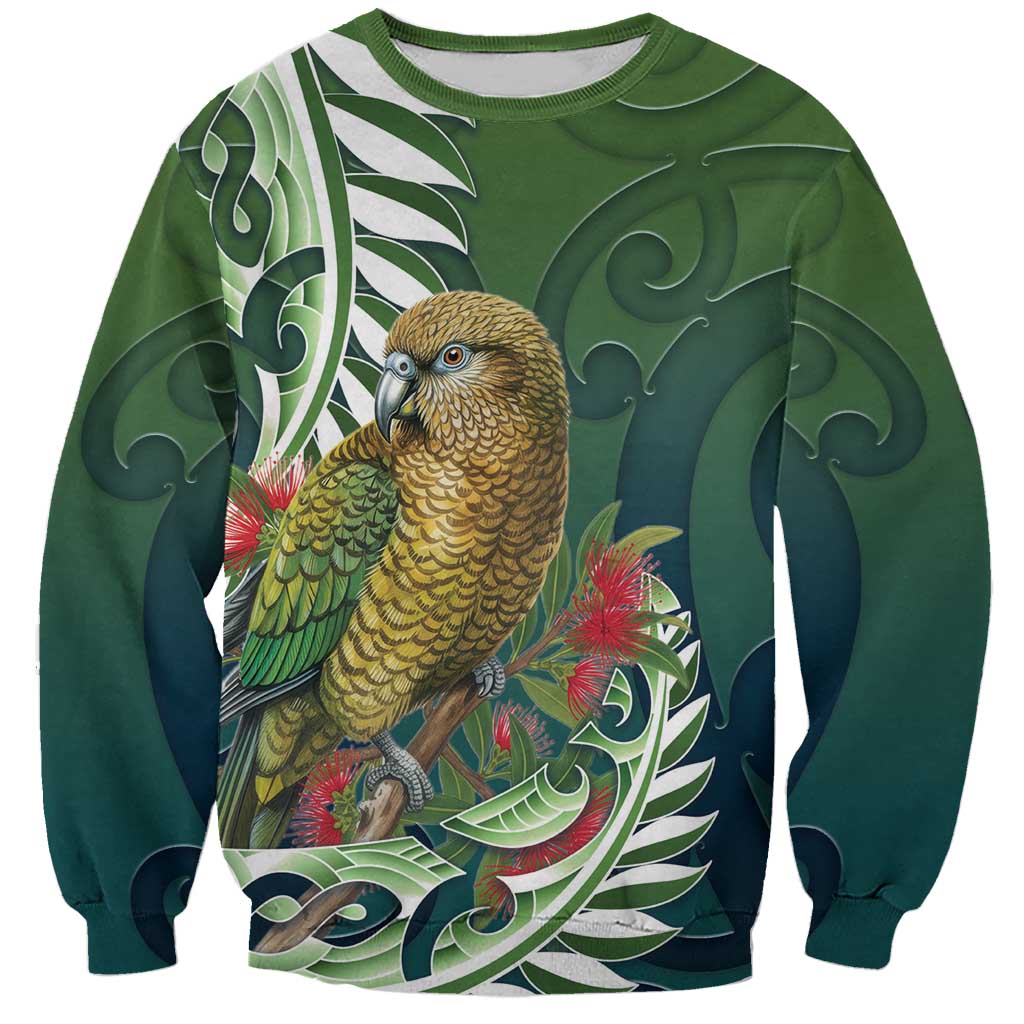 New Zealand Kea Bird Sweatshirt With Maori Koru Fern - Polynesian Pride