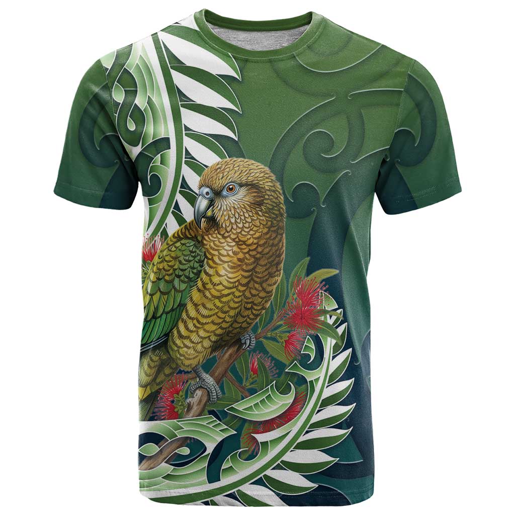 New Zealand Kea Bird T Shirt With Maori Koru Fern - Polynesian Pride