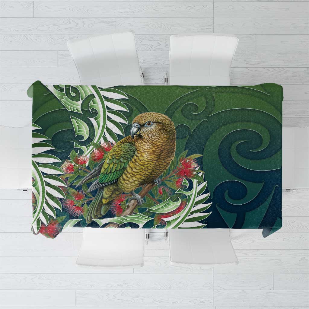 New Zealand Kea Bird Tablecloth With Maori Koru Fern LT05 Green - Polynesian Pride