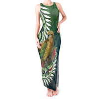 New Zealand Kea Bird Tank Maxi Dress With Maori Koru Fern LT05 Women Green - Polynesian Pride