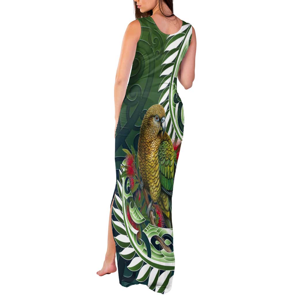 New Zealand Kea Bird Tank Maxi Dress With Maori Koru Fern LT05 - Polynesian Pride