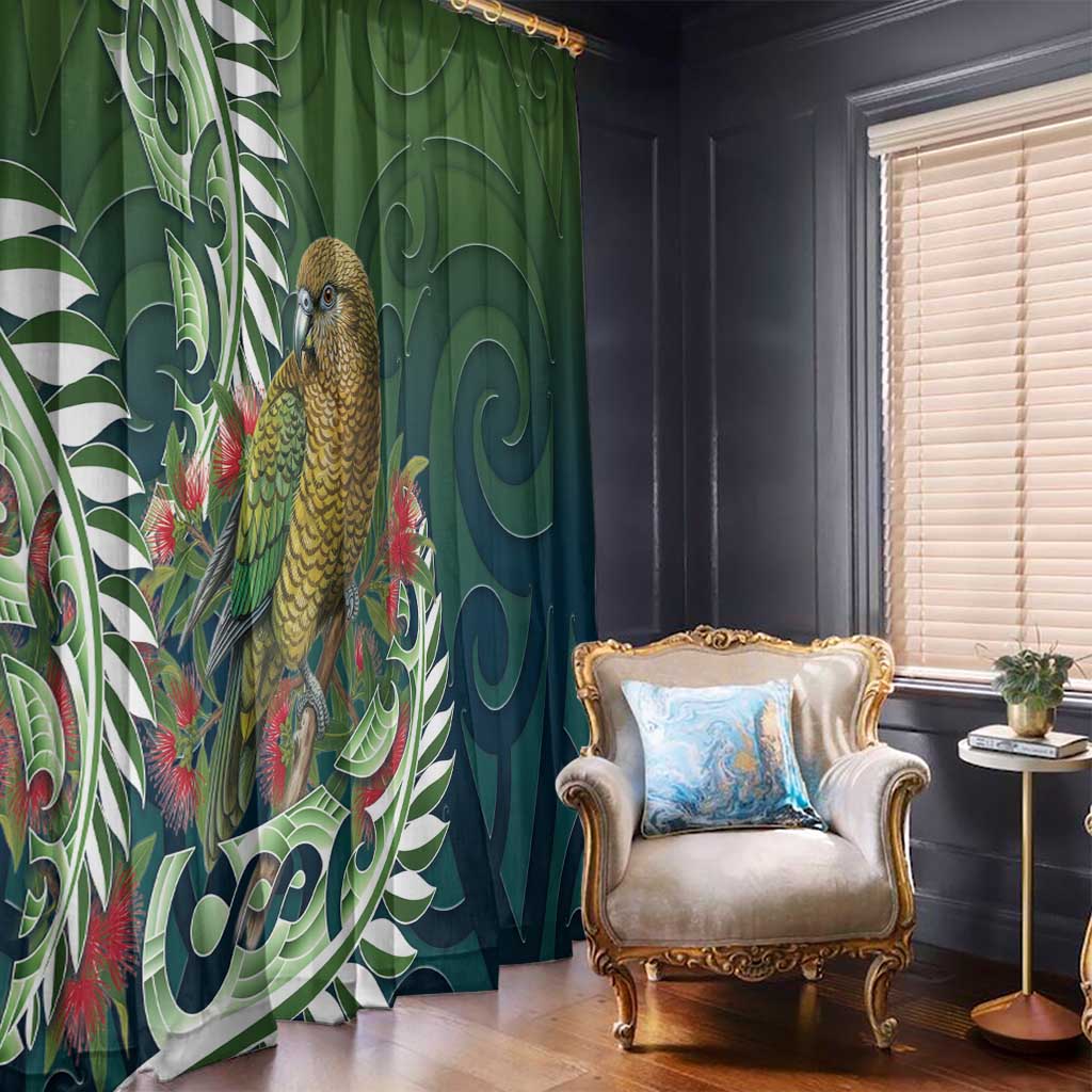 New Zealand Kea Bird Window Curtain With Maori Koru Fern - Polynesian Pride