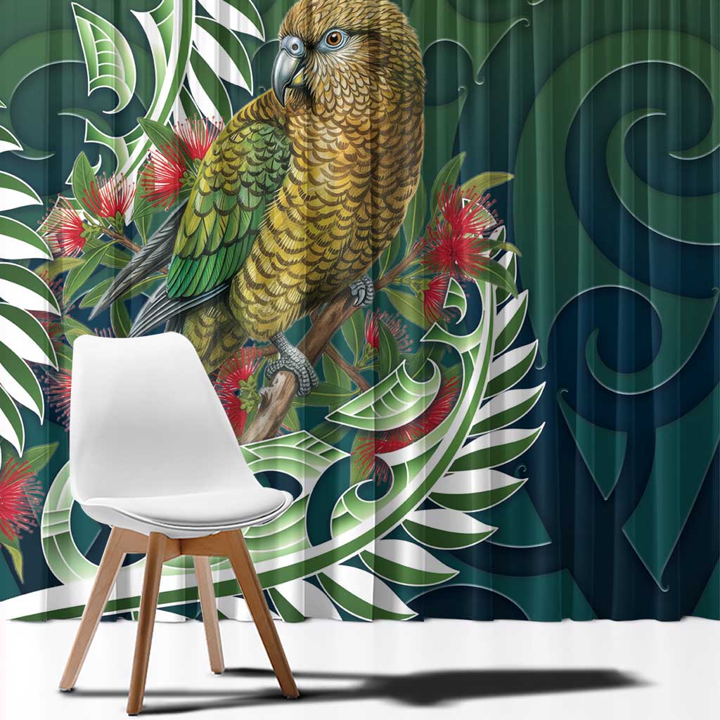 New Zealand Kea Bird Window Curtain With Maori Koru Fern - Polynesian Pride