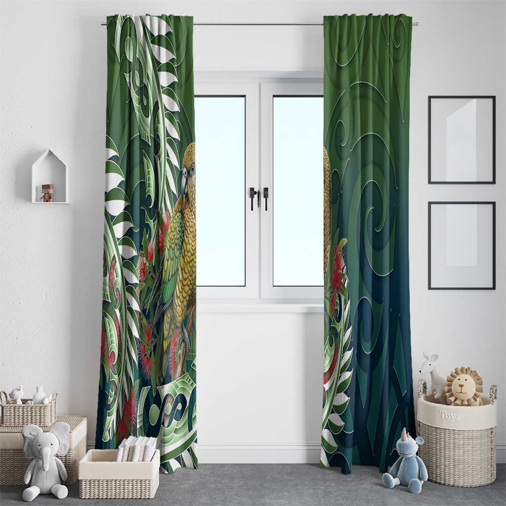 New Zealand Kea Bird Window Curtain With Maori Koru Fern - Polynesian Pride
