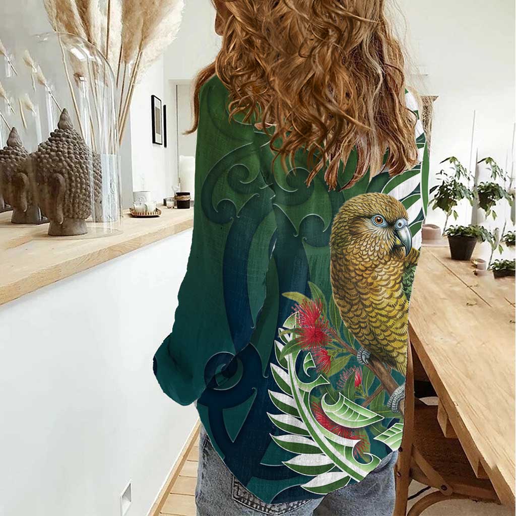New Zealand Kea Bird Women Casual Shirt With Maori Koru Fern - Polynesian Pride