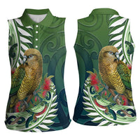 New Zealand Kea Bird Women Sleeveless Polo Shirt With Maori Koru Fern - Polynesian Pride