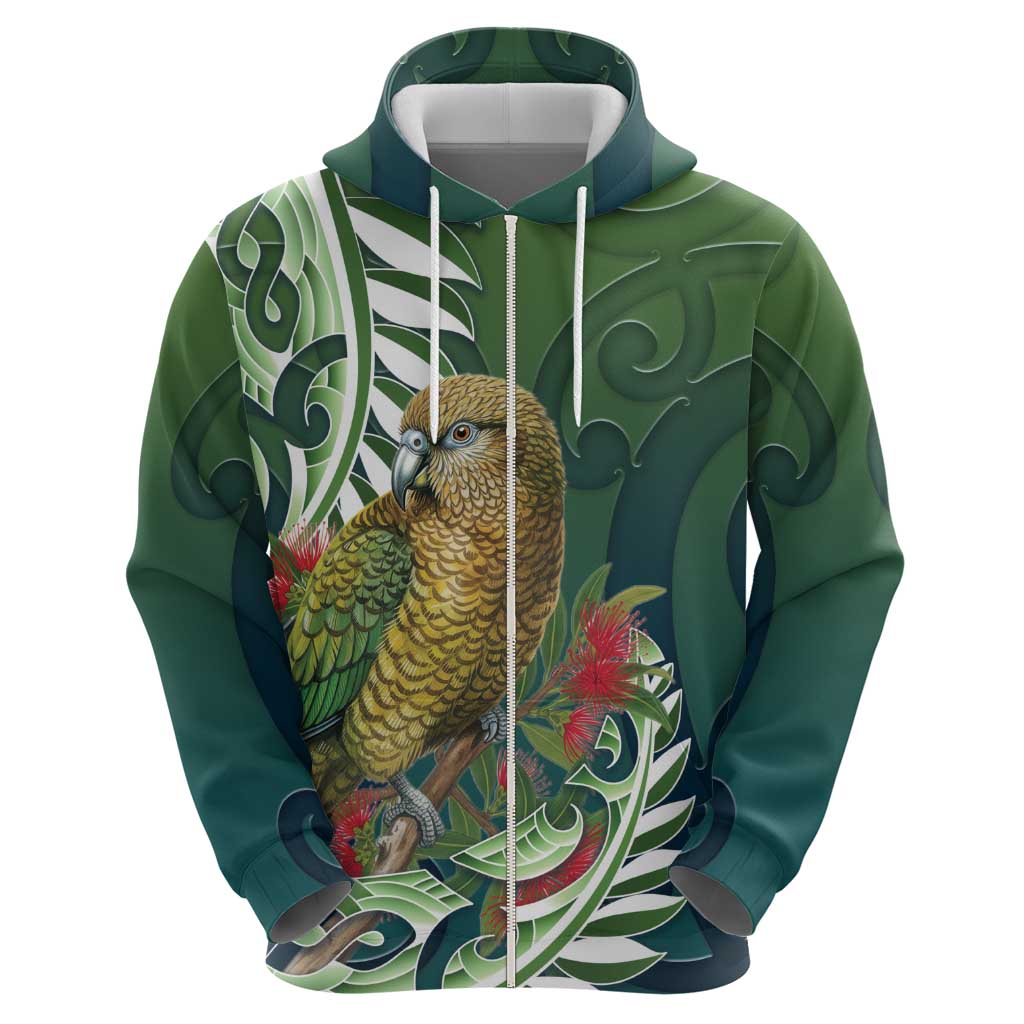 New Zealand Kea Bird Zip Hoodie With Maori Koru Fern LT05 - Polynesian Pride