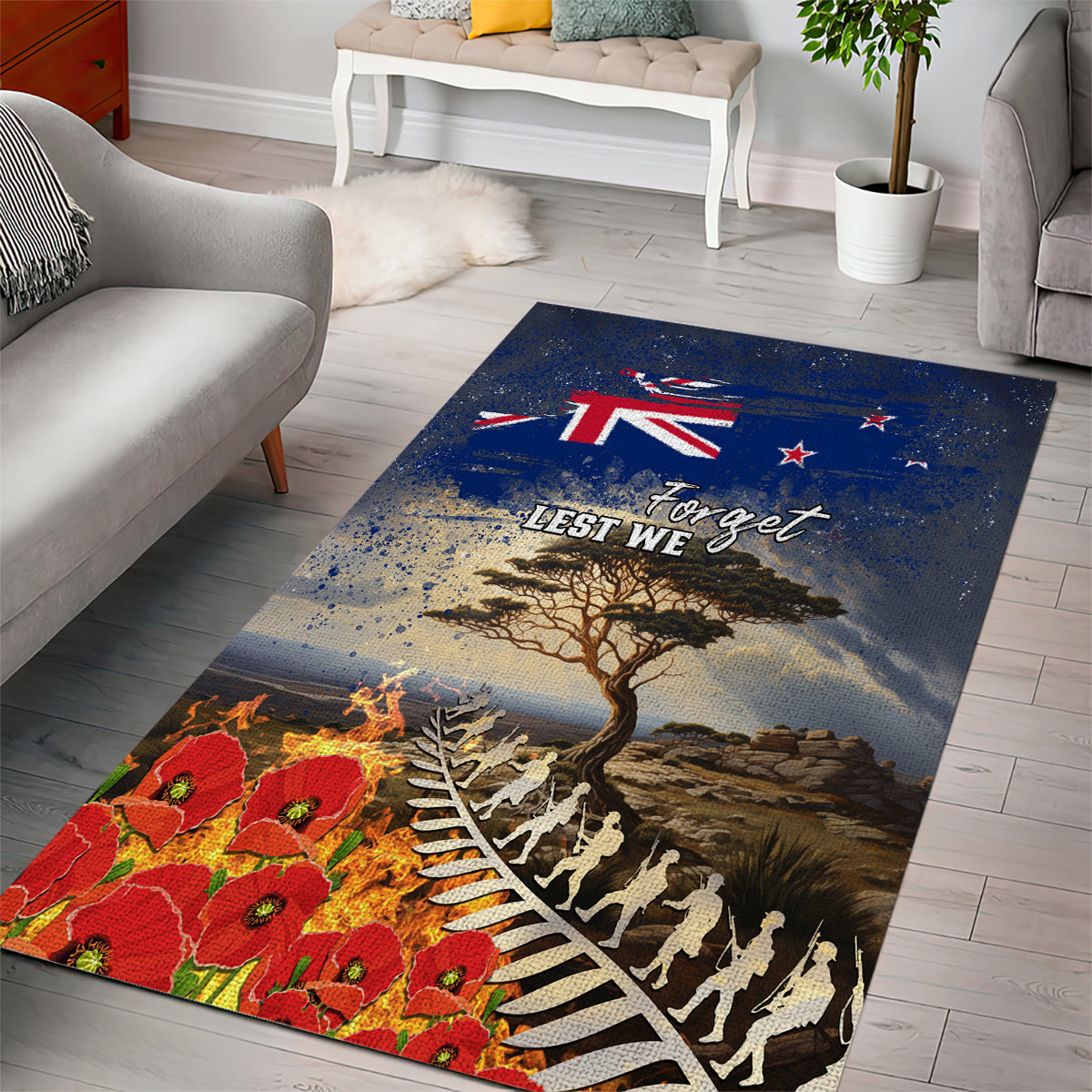 New Zealand ANZAC Day Area Rug The Lonesome Pine With Soldier Fern LT05 - Polynesian Pride