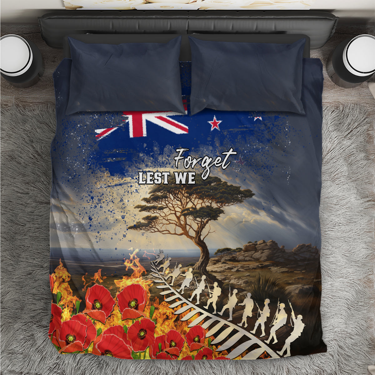 New Zealand ANZAC Day Bedding Set The Lonesome Pine With Soldier Fern LT05 Blue - Polynesian Pride