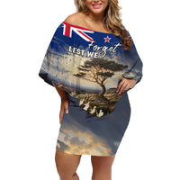 New Zealand ANZAC Day Family Matching Off Shoulder Short Dress and Hawaiian Shirt The Lonesome Pine With Soldier Fern LT05 Mom's Dress Blue - Polynesian Pride